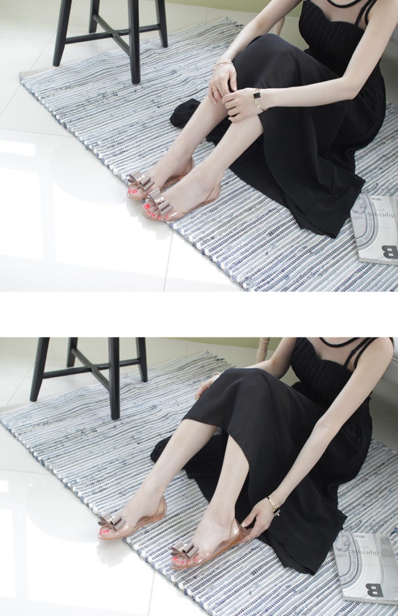 NEW WOMEN JELLY SHOES Pearl transparent jelly sand