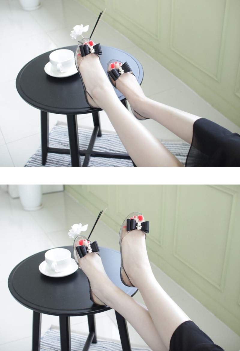 NEW WOMEN JELLY SHOES Pearl transparent jelly sand