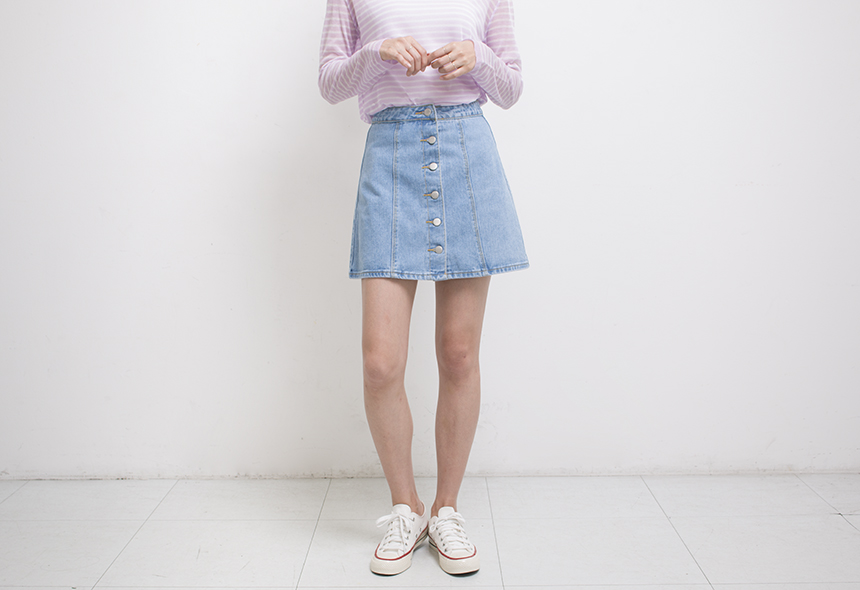 Denim Skirt Needle A line button Denim skirt Denim