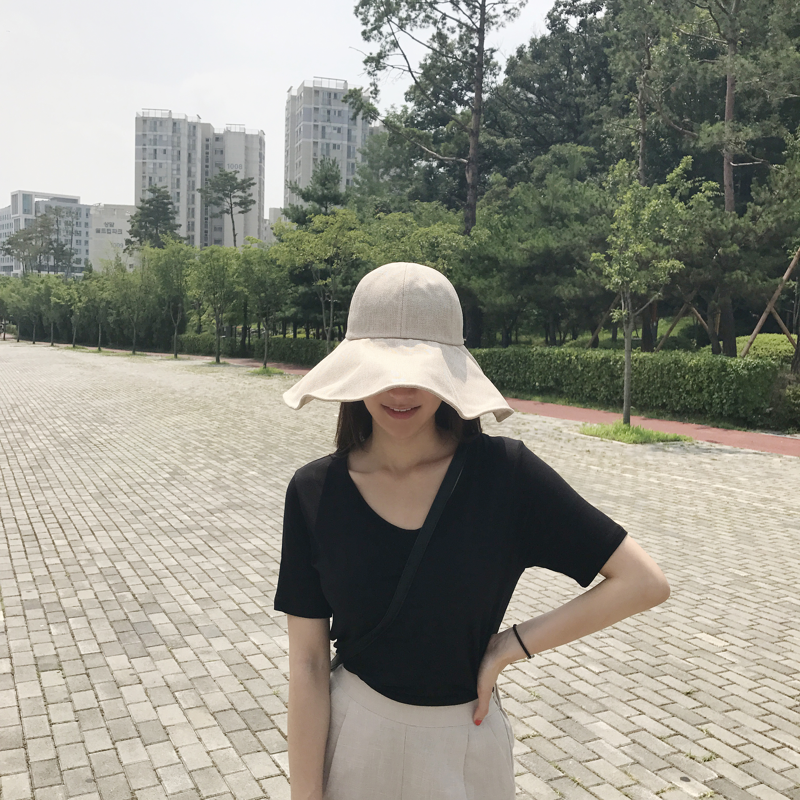 Women Sun Hats Sun Blocks Hat Complete 2pcs Linen 