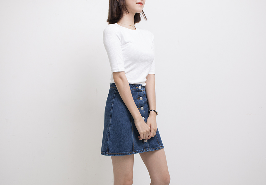 Denim Skirt Needle A line button Denim skirt Denim