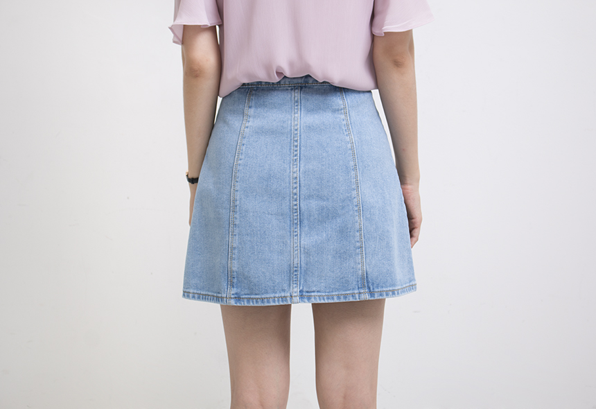 Denim Skirt Needle A line button Denim skirt Denim