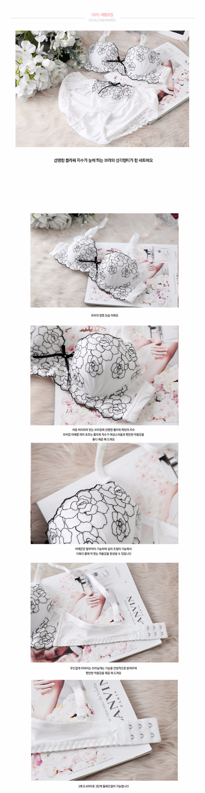 White embroidery chiffon bra set underwear white b