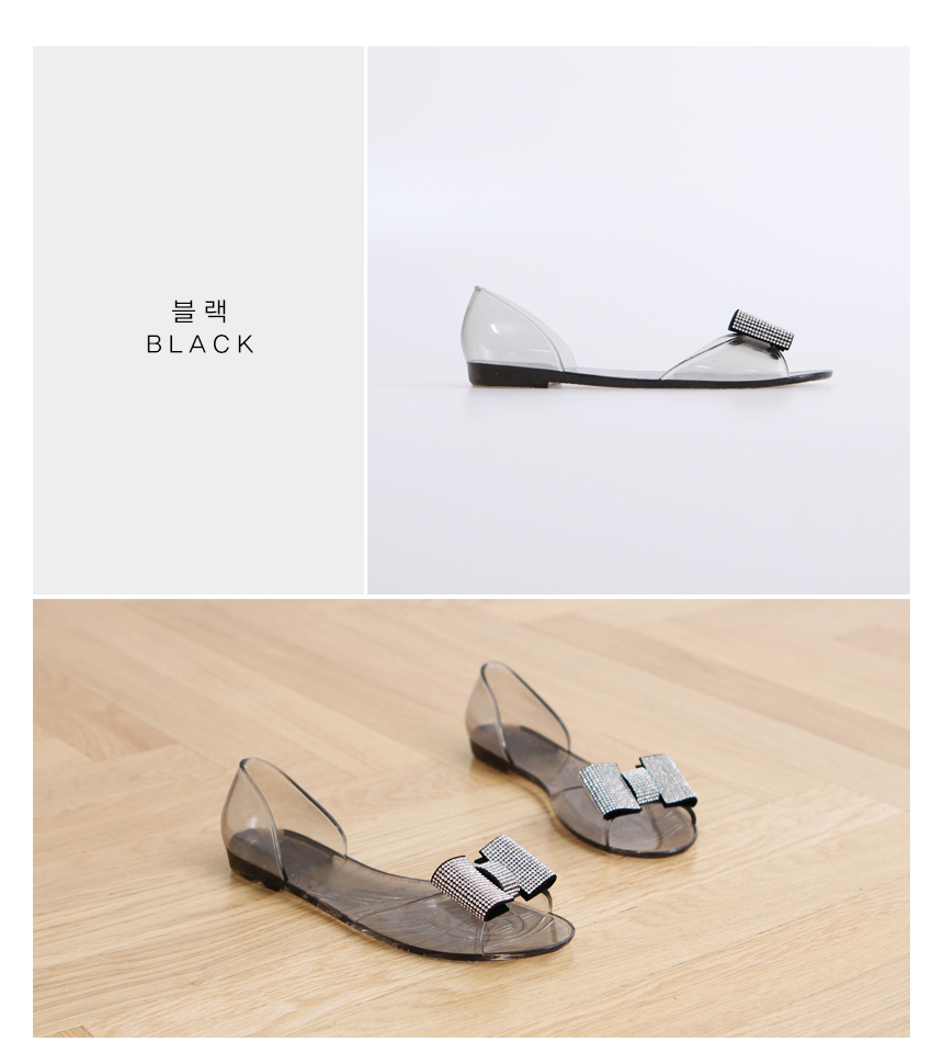 NEW WOMEN JELLY SHOES Cubic Ribbon Flat Jelly Shoe