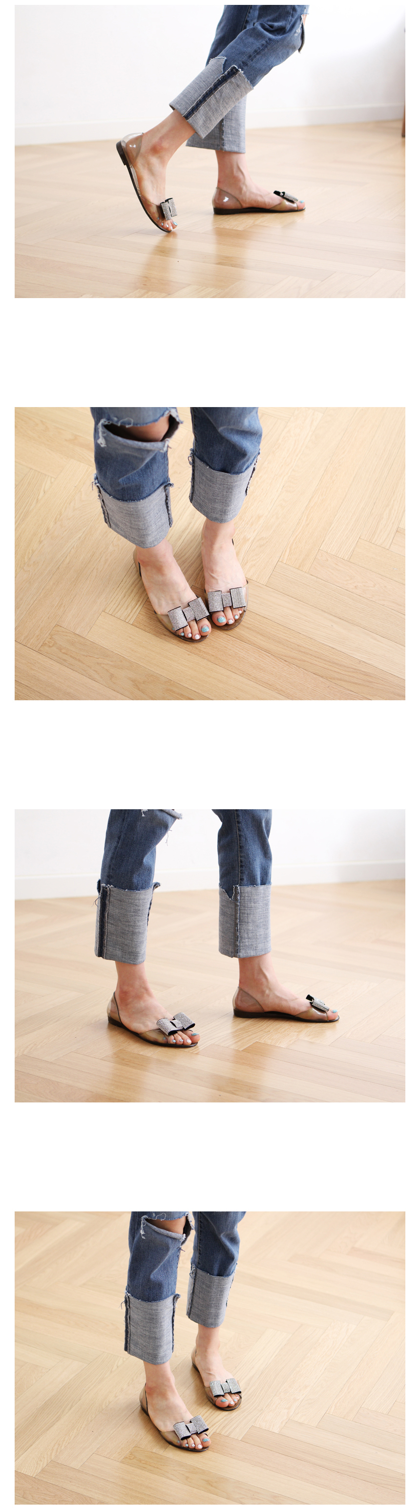 NEW WOMEN JELLY SHOES Cubic Ribbon Flat Jelly Shoe