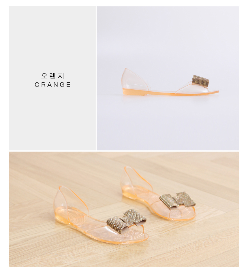 NEW WOMEN JELLY SHOES Cubic Ribbon Flat Jelly Shoe