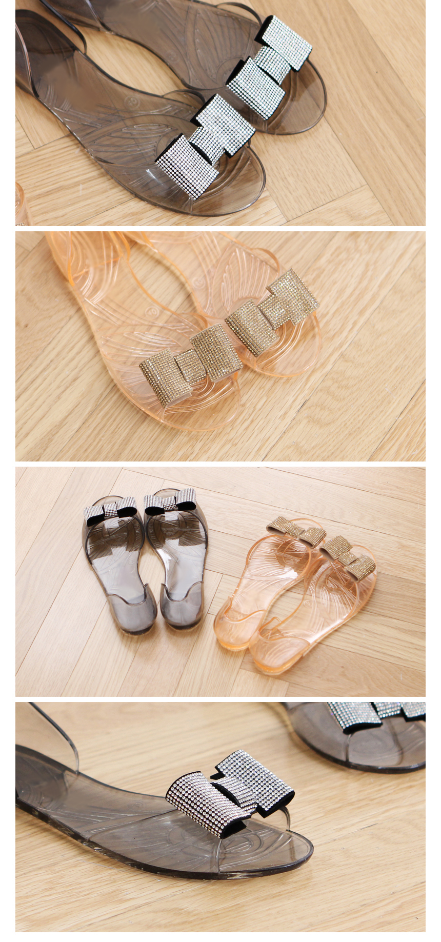 NEW WOMEN JELLY SHOES Cubic Ribbon Flat Jelly Shoe