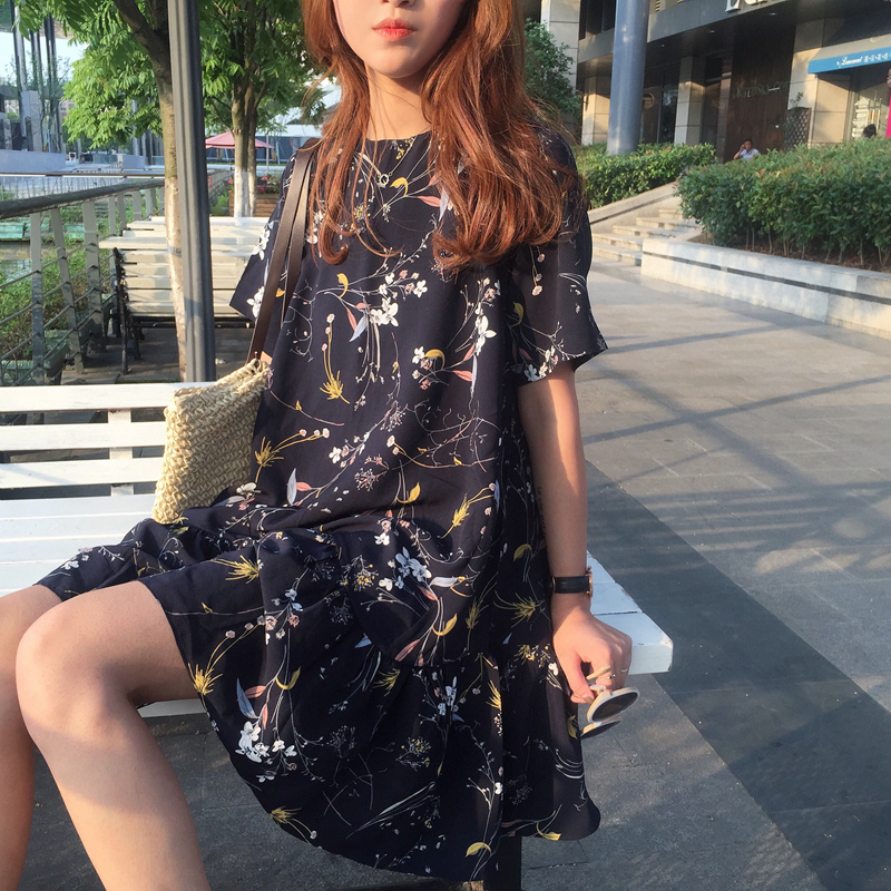 New Women Dress Summer short-sleeved pullover flow