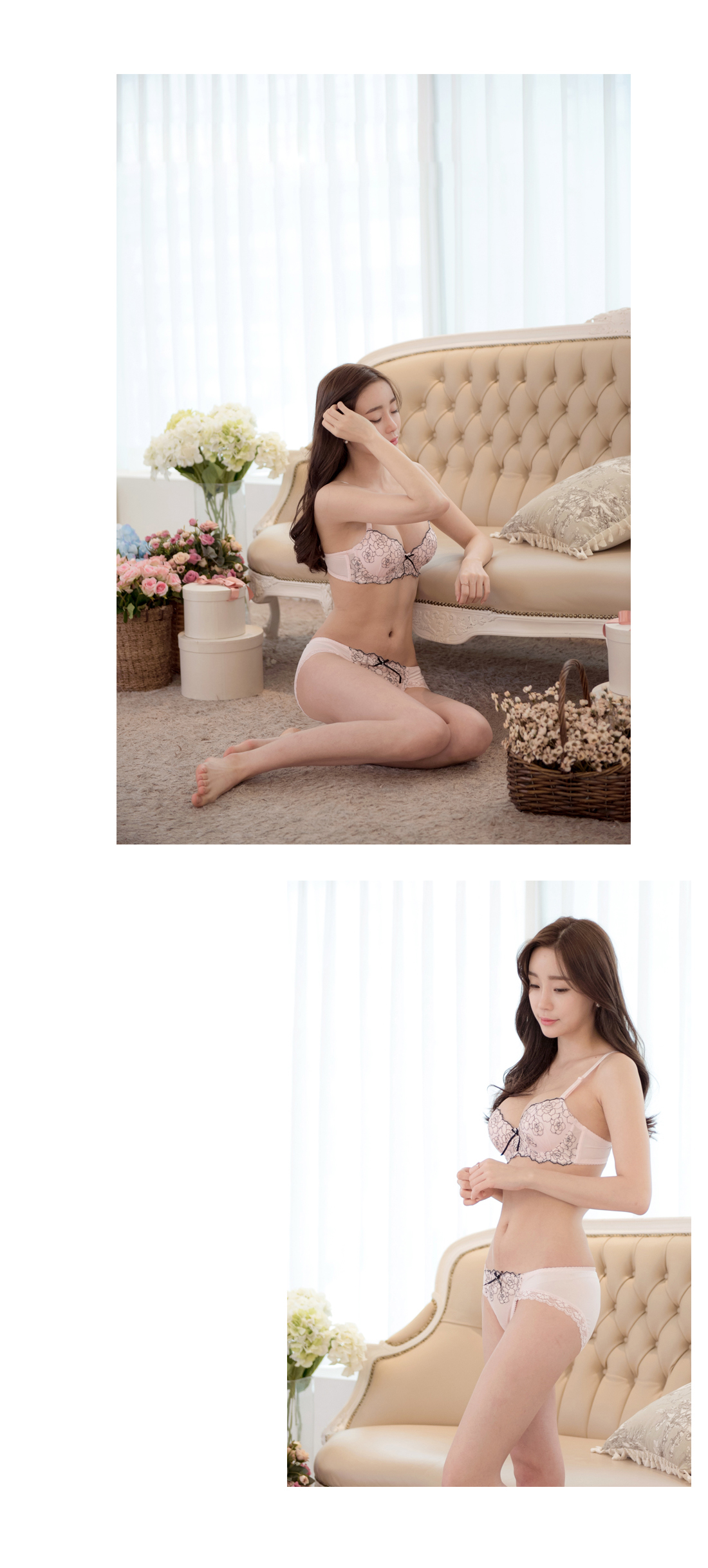 Pink Embroidery Chiffon Bra Set Basic c cup a cup 