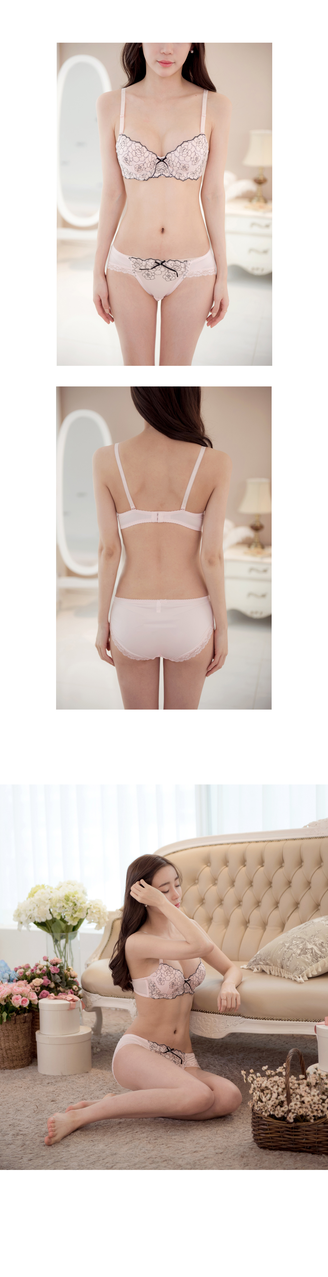 Pink Embroidery Chiffon Bra Set Basic c cup a cup 