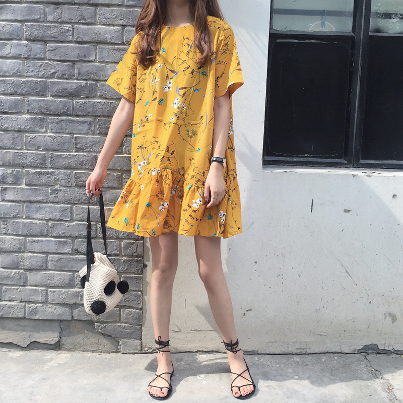 New Women Dress Summer short-sleeved pullover flow