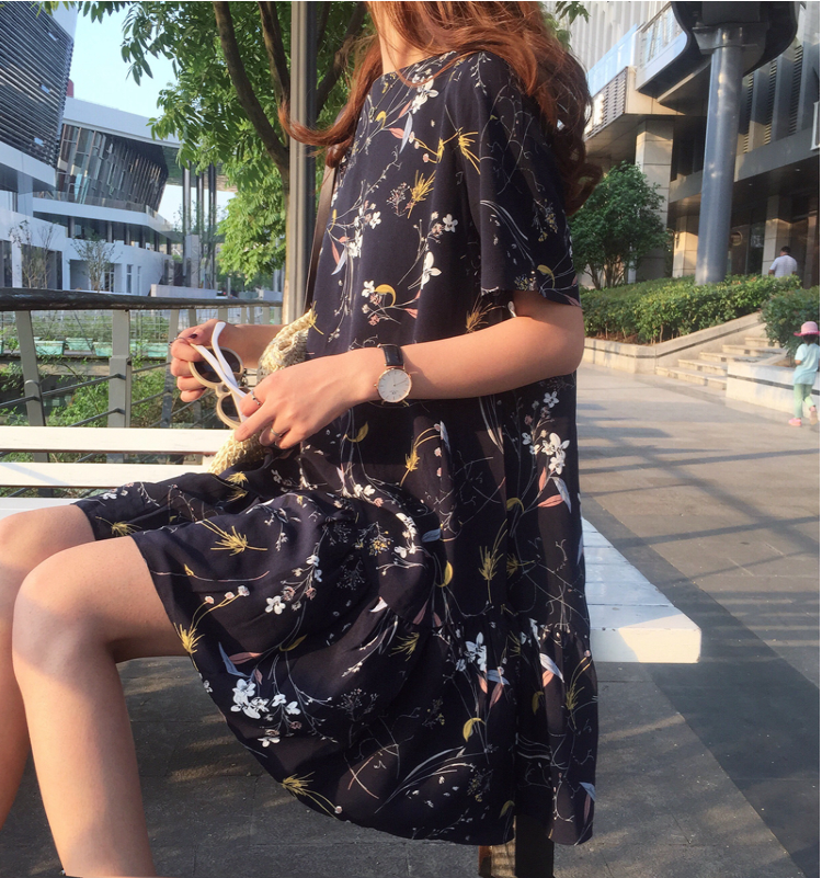 New Women Dress Summer short-sleeved pullover flow