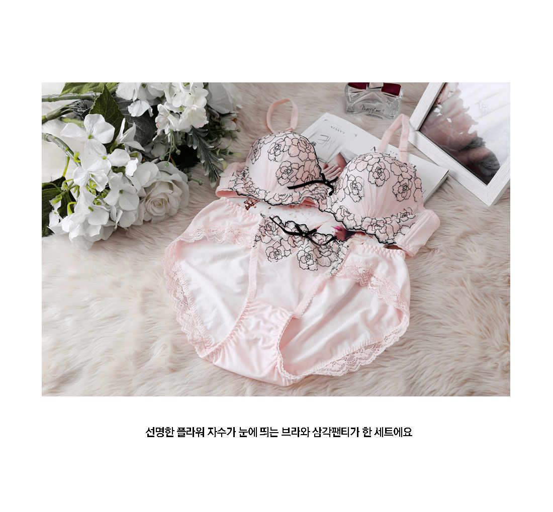 Pink Embroidery Chiffon Bra Set Basic c cup a cup 