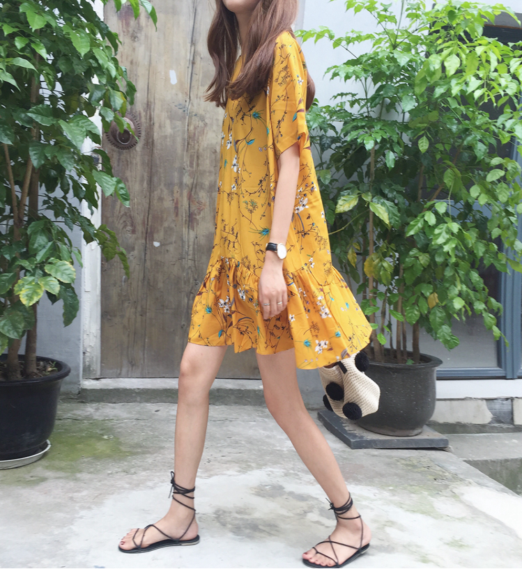 New Women Dress Summer short-sleeved pullover flow