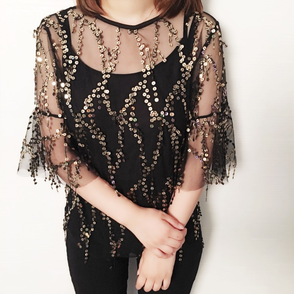 NEW FASHION LADY GIRL Blouse sequin blouse shorts