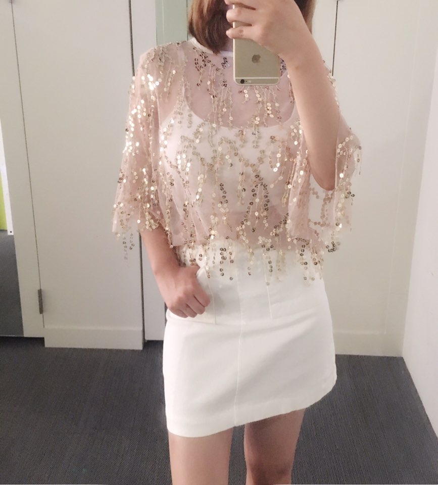 NEW FASHION LADY GIRL Blouse sequin blouse shorts