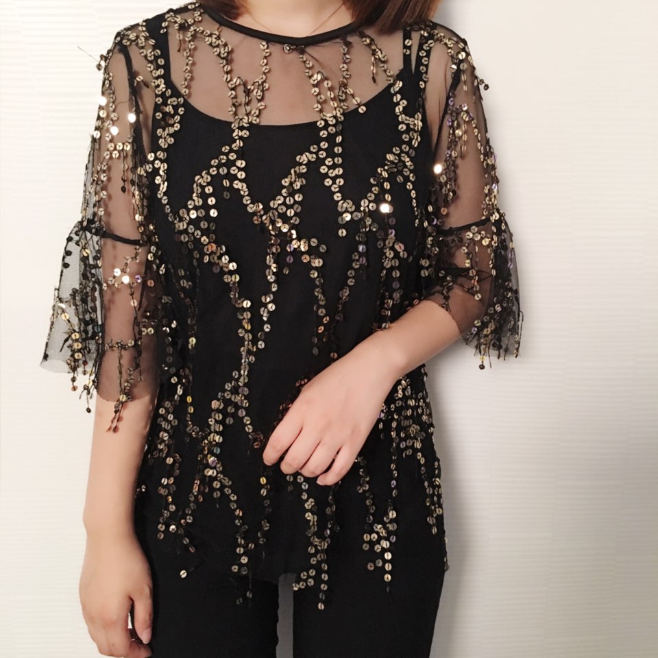 NEW FASHION LADY GIRL Blouse sequin blouse shorts