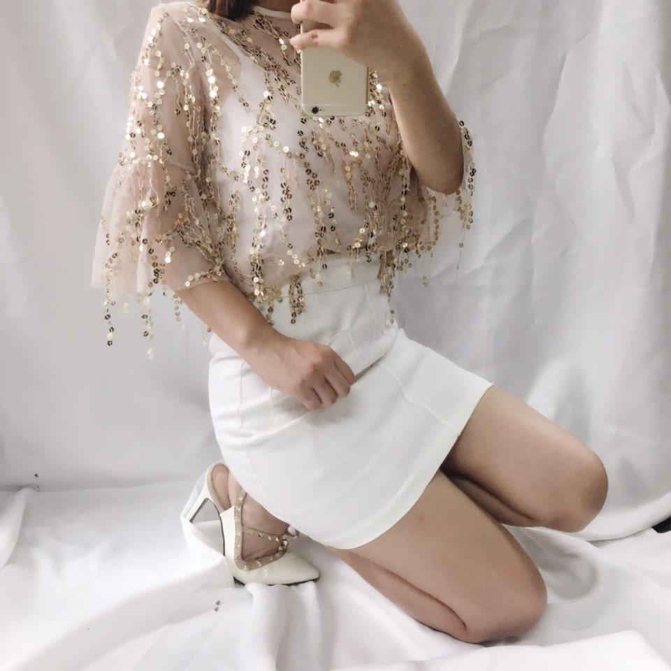 NEW FASHION LADY GIRL Blouse sequin blouse shorts