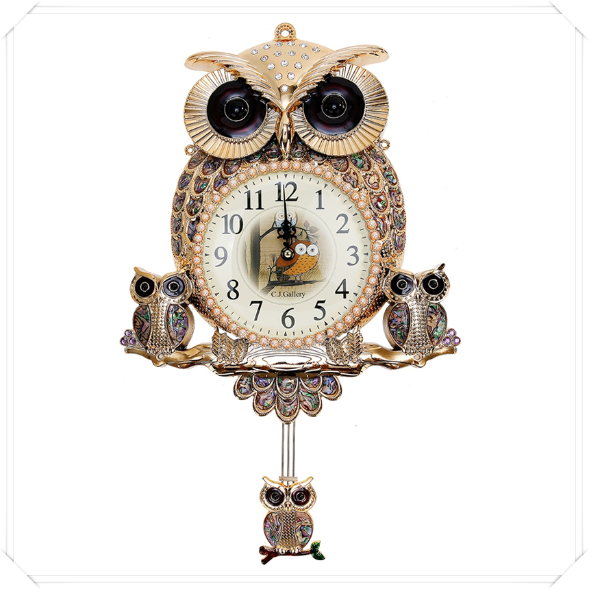 Owls Family Wall Clock Gold, silver, white Living 