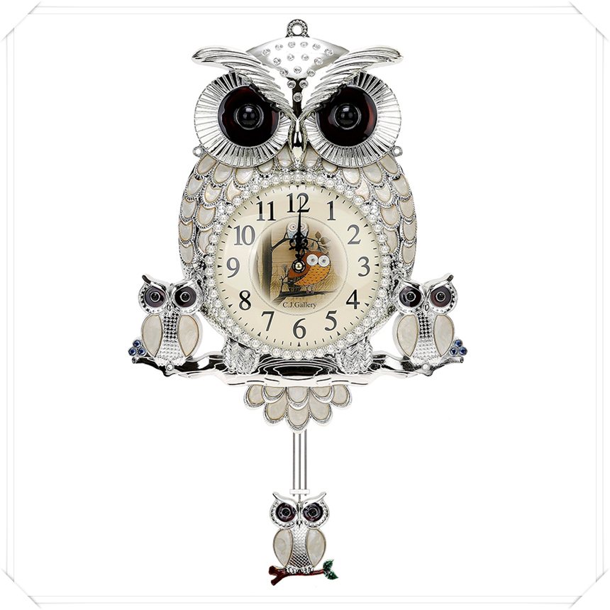Owls Family Wall Clock Gold, silver, white Living 