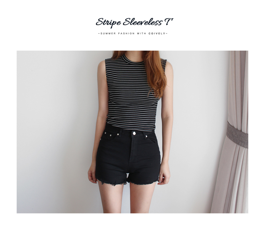 Striped Sleeveless Span Short-sleeved Nassie Top T