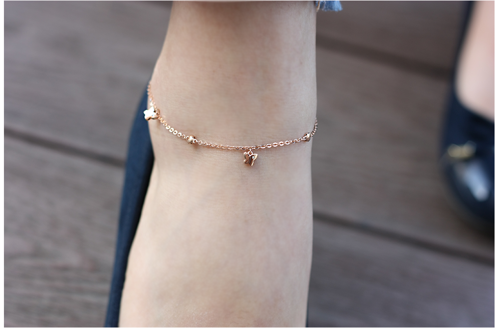 New 14K 18K Heart Butterfly Chain Ankle 14k 18k Gi