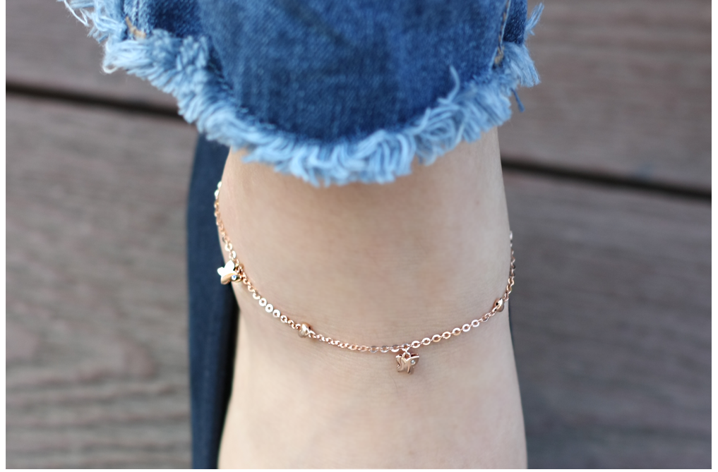 New 14K 18K Heart Butterfly Chain Ankle 14k 18k Gi