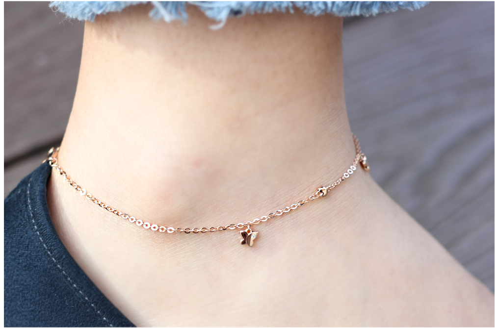 New 14K 18K Heart Butterfly Chain Ankle 14k 18k Gi