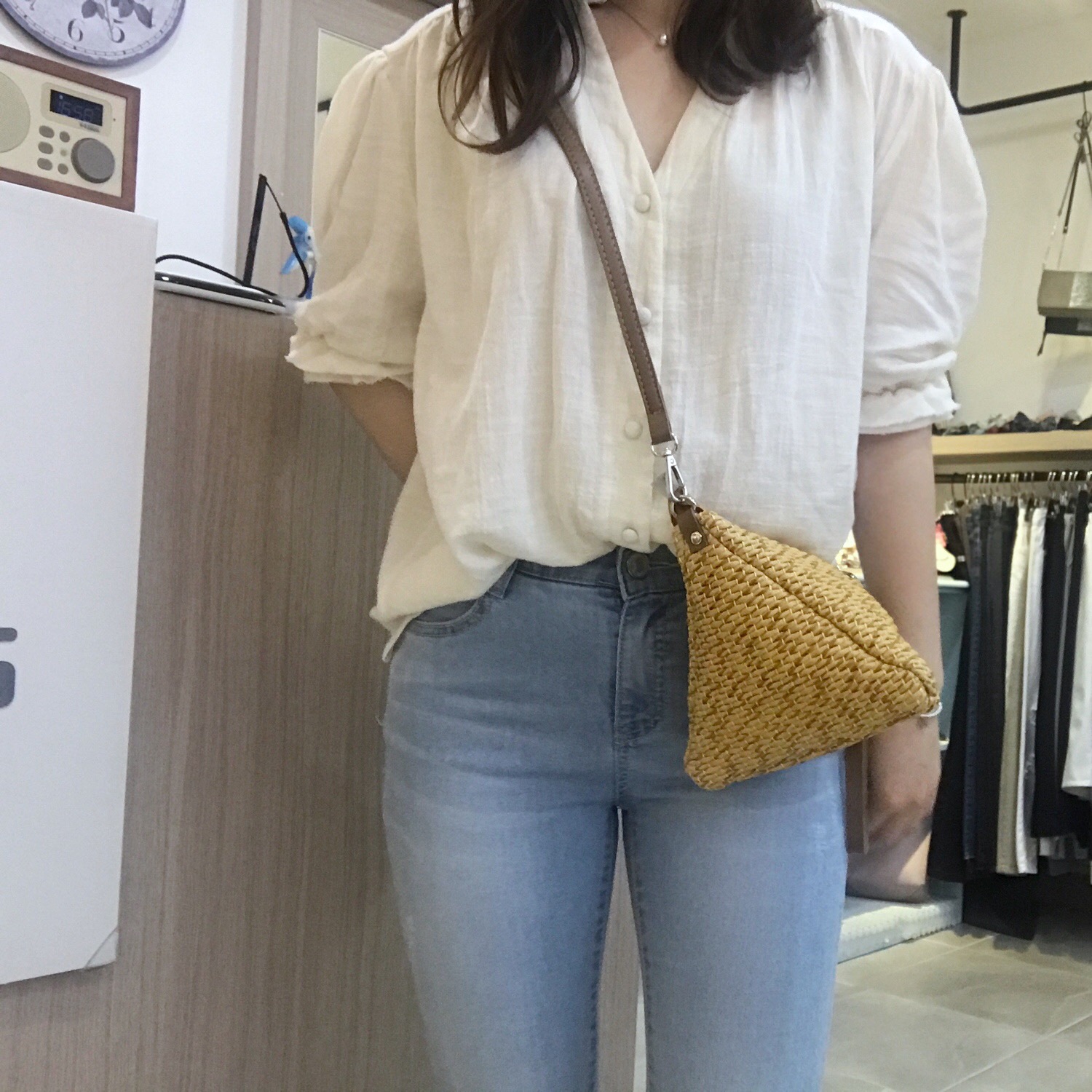 New Triangular Mini Ratan Cross Bag Utilized High 