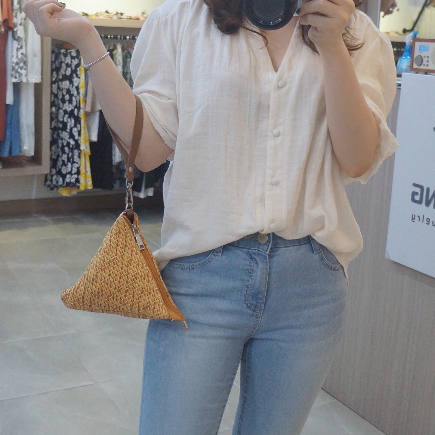 New Triangular Mini Ratan Cross Bag Utilized High 