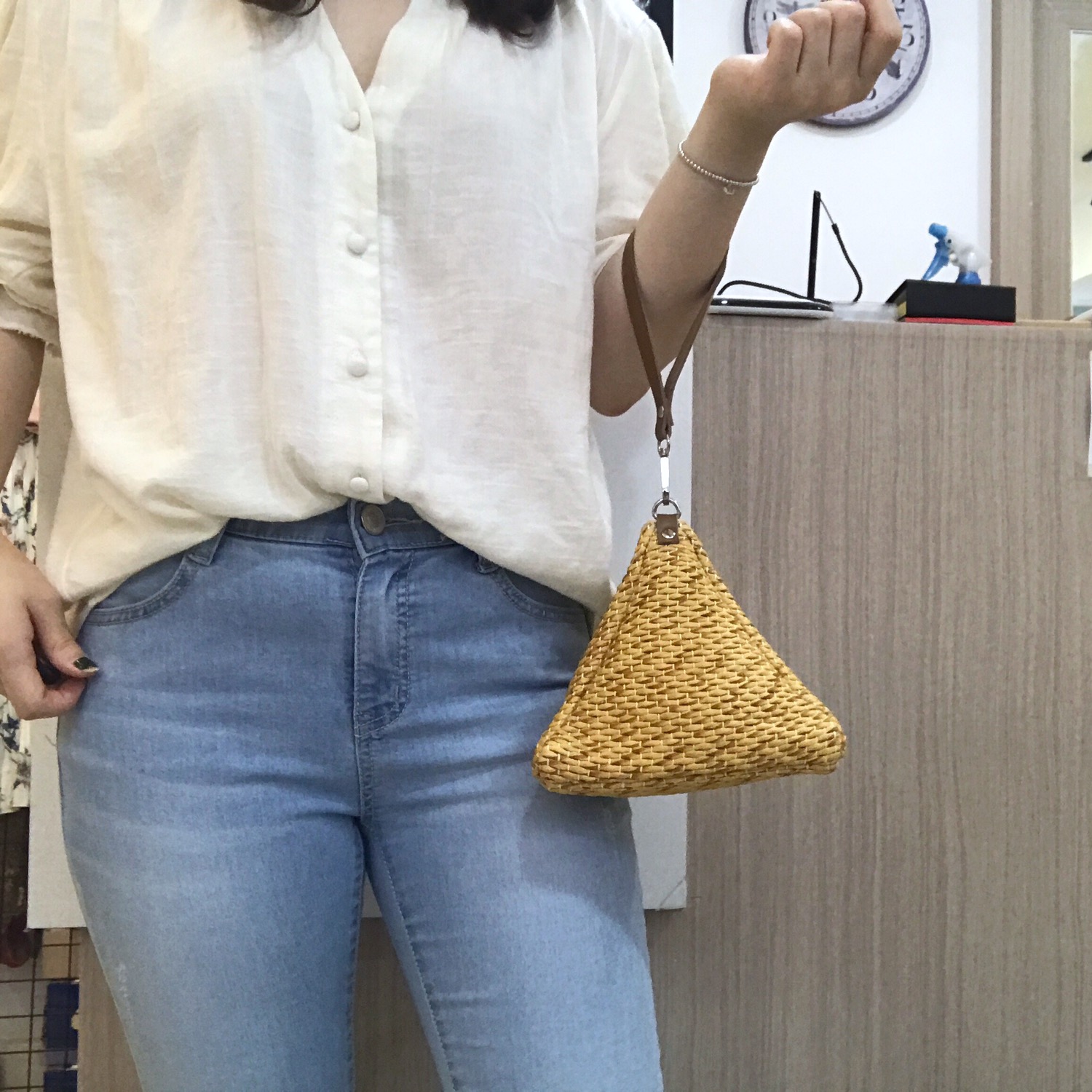 New Triangular Mini Ratan Cross Bag Utilized High 