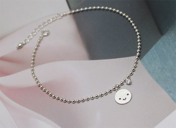 Cubic Smile Anklet 20 ~ 28cm Silver Ball Girl Chai