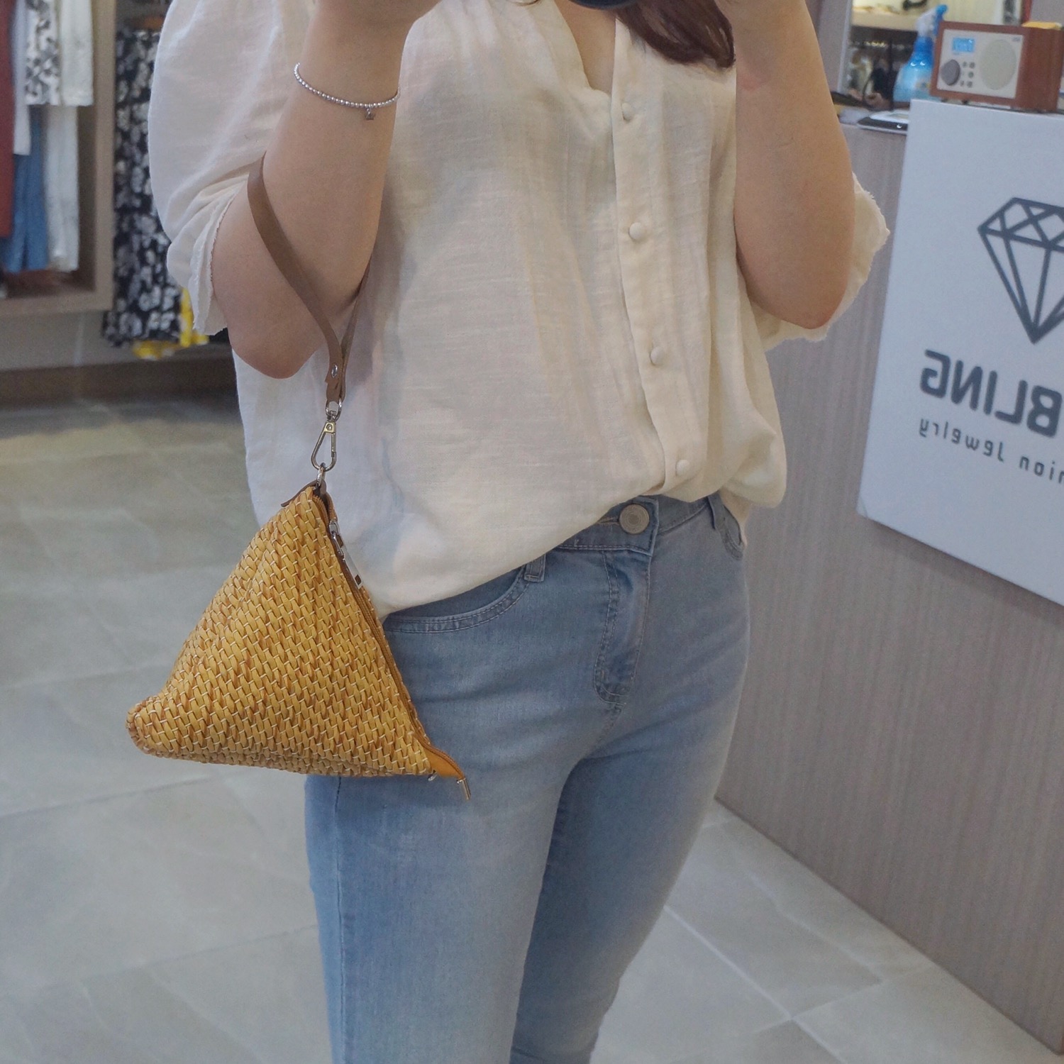 New Triangular Mini Ratan Cross Bag Utilized High 