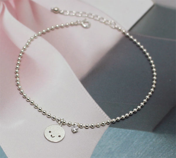 Cubic Smile Anklet 20 ~ 28cm Silver Ball Girl Chai
