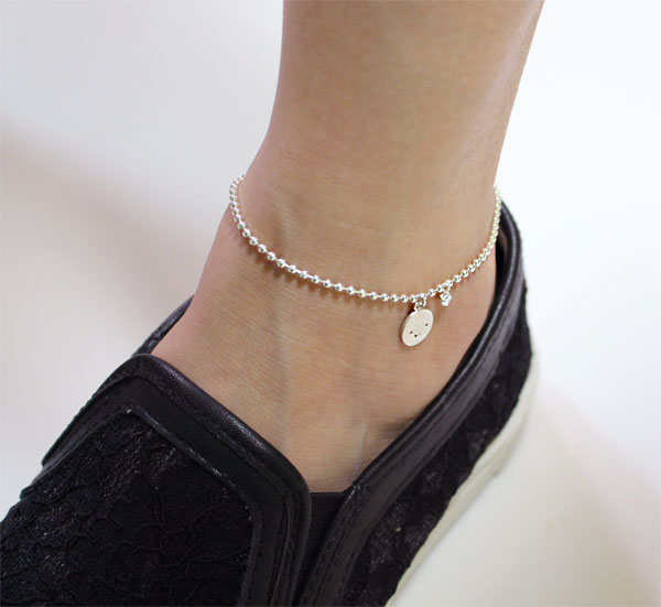 Cubic Smile Anklet 20 ~ 28cm Silver Ball Girl Chai