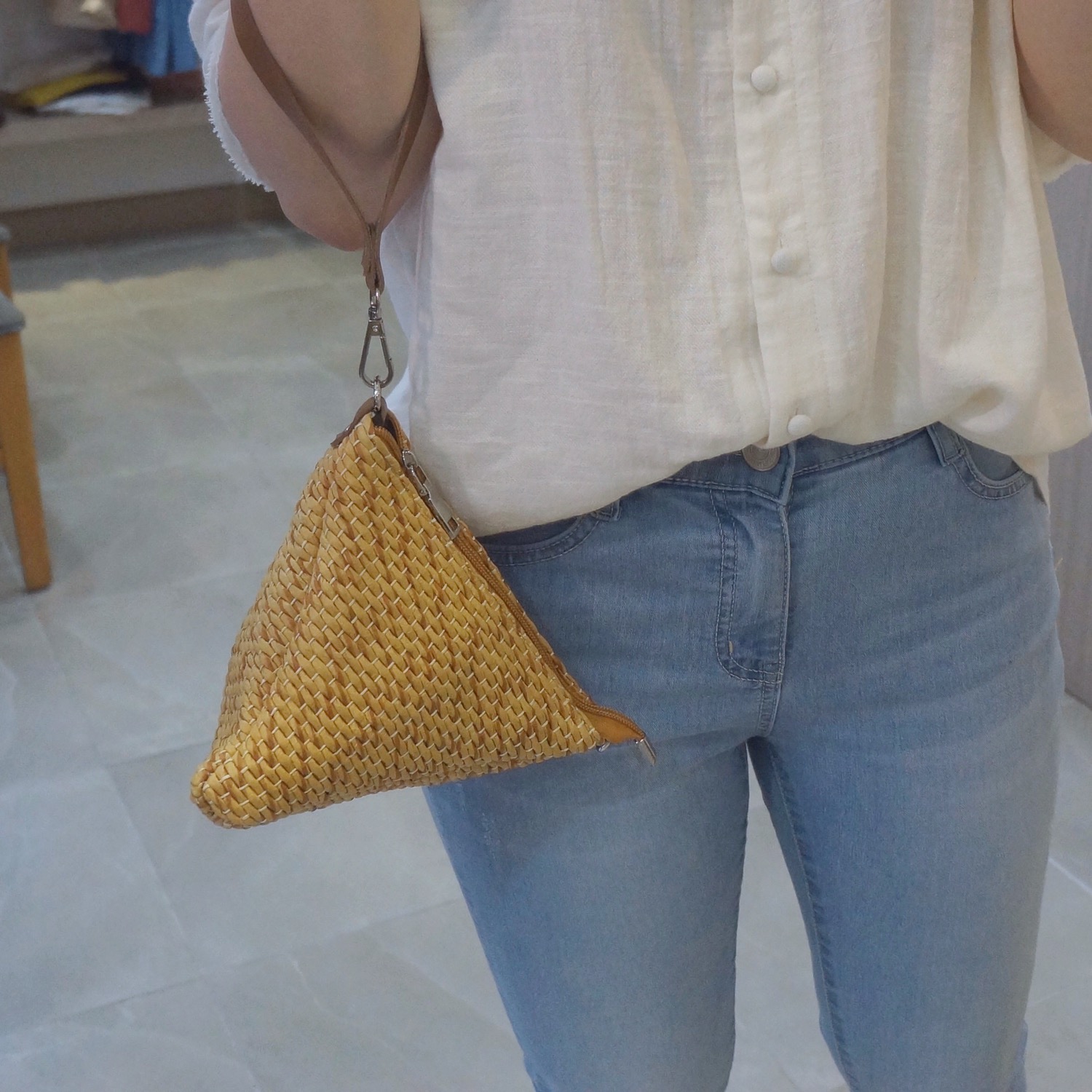 New Triangular Mini Ratan Cross Bag Utilized High 