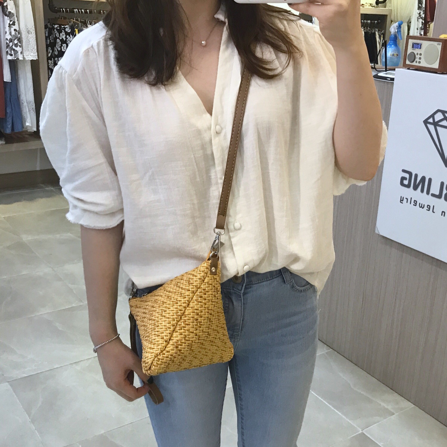 New Triangular Mini Ratan Cross Bag Utilized High 