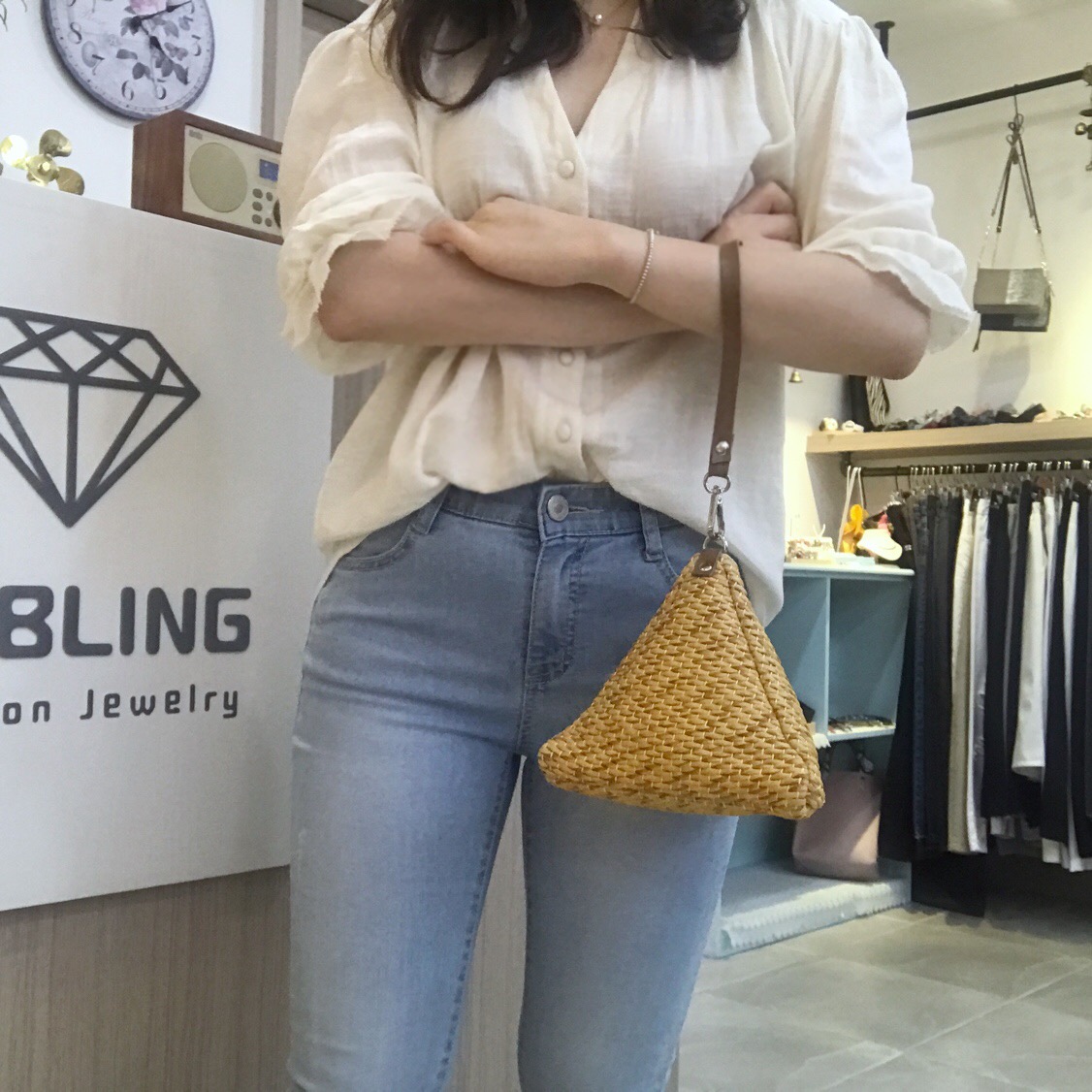 New Triangular Mini Ratan Cross Bag Utilized High 