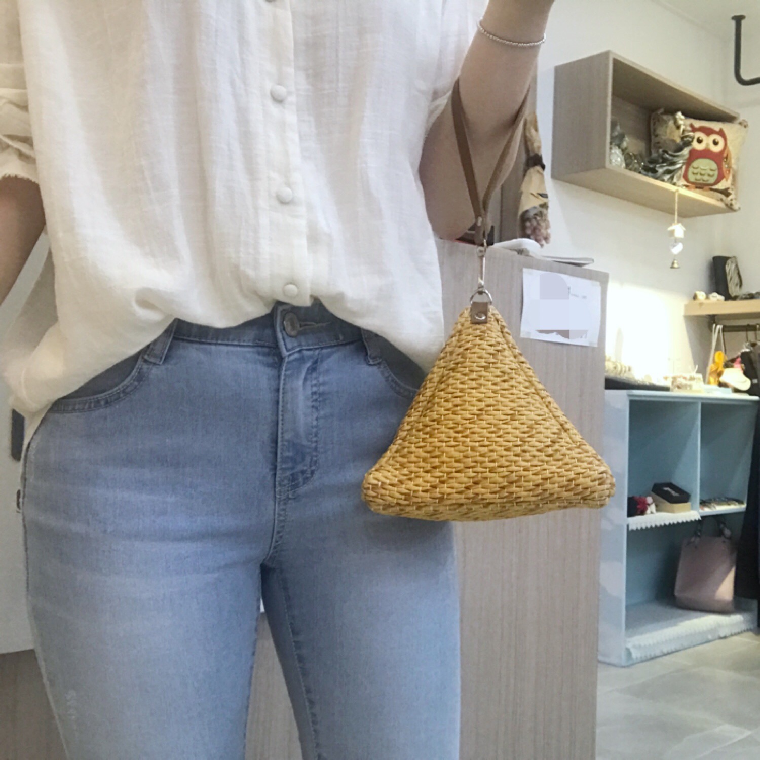 New Triangular Mini Ratan Cross Bag Utilized High 