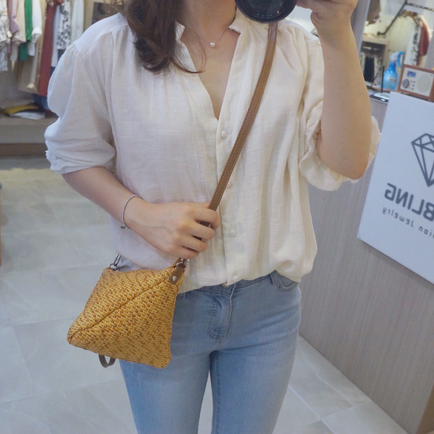 New Triangular Mini Ratan Cross Bag Utilized High 