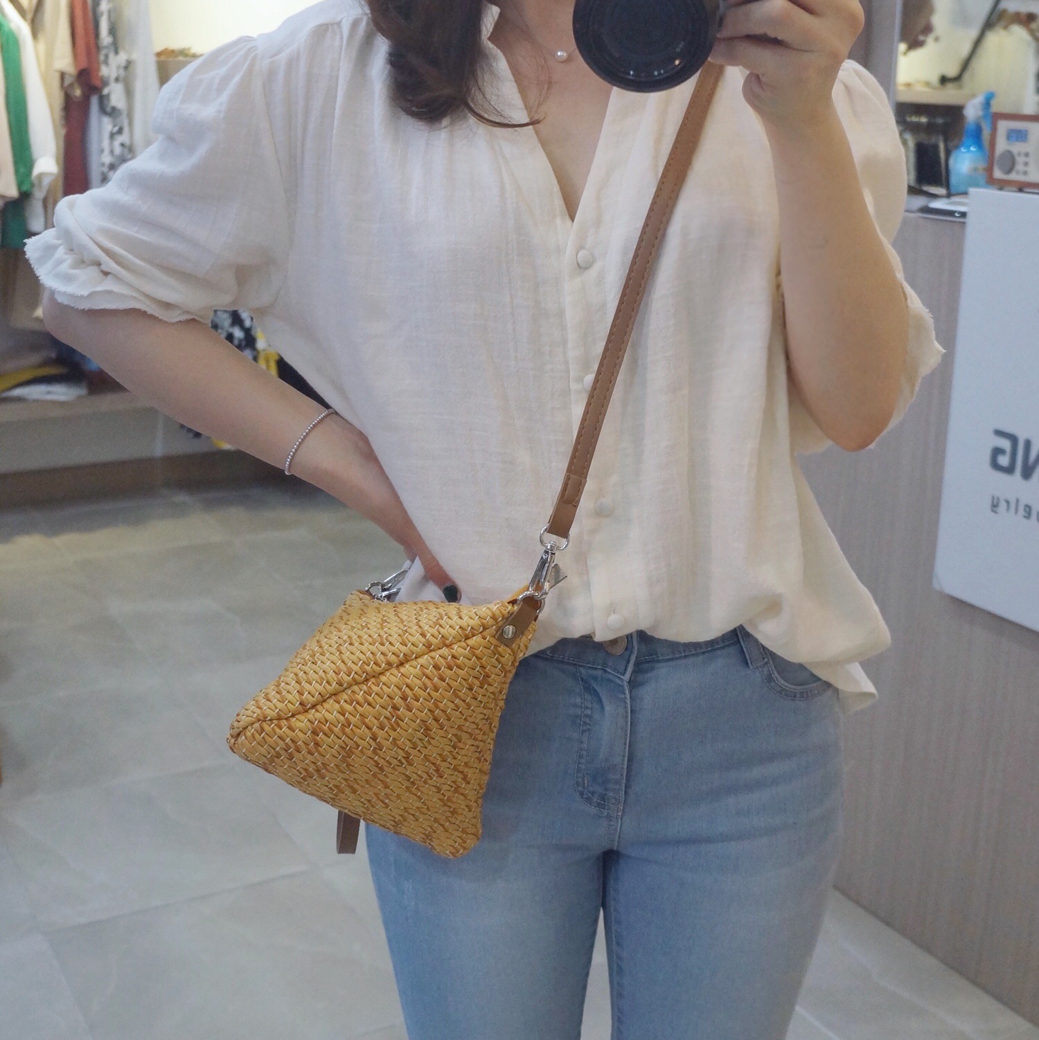 New Triangular Mini Ratan Cross Bag Utilized High 