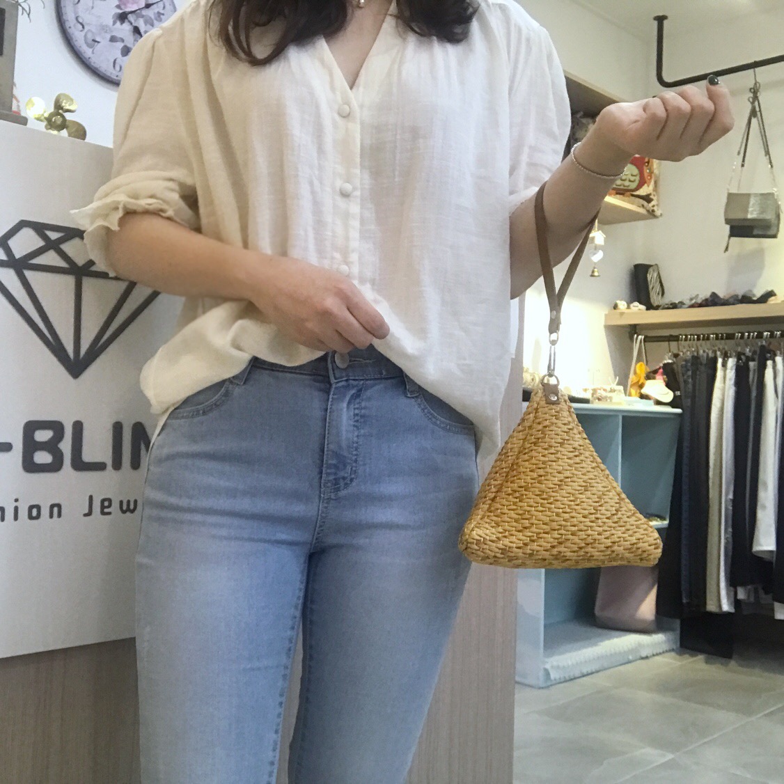 New Triangular Mini Ratan Cross Bag Utilized High 