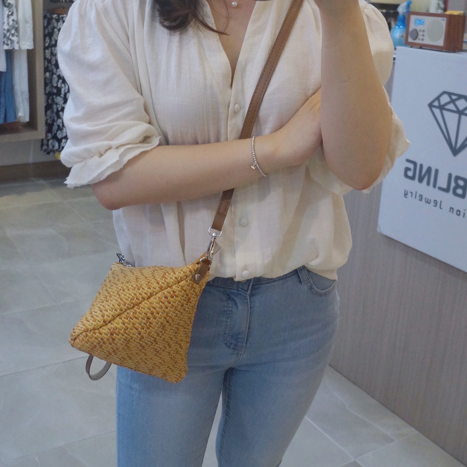 New Triangular Mini Ratan Cross Bag Utilized High 