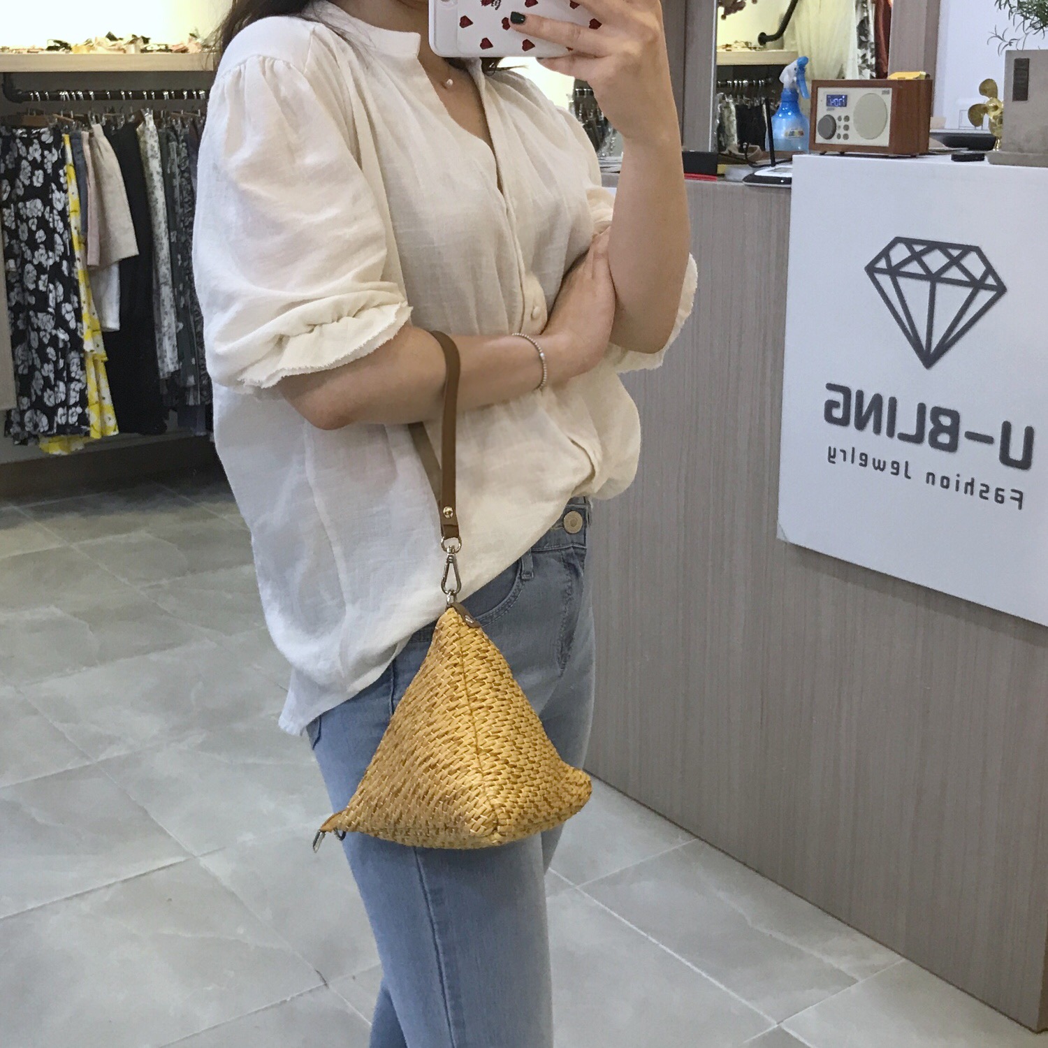 New Triangular Mini Ratan Cross Bag Utilized High 