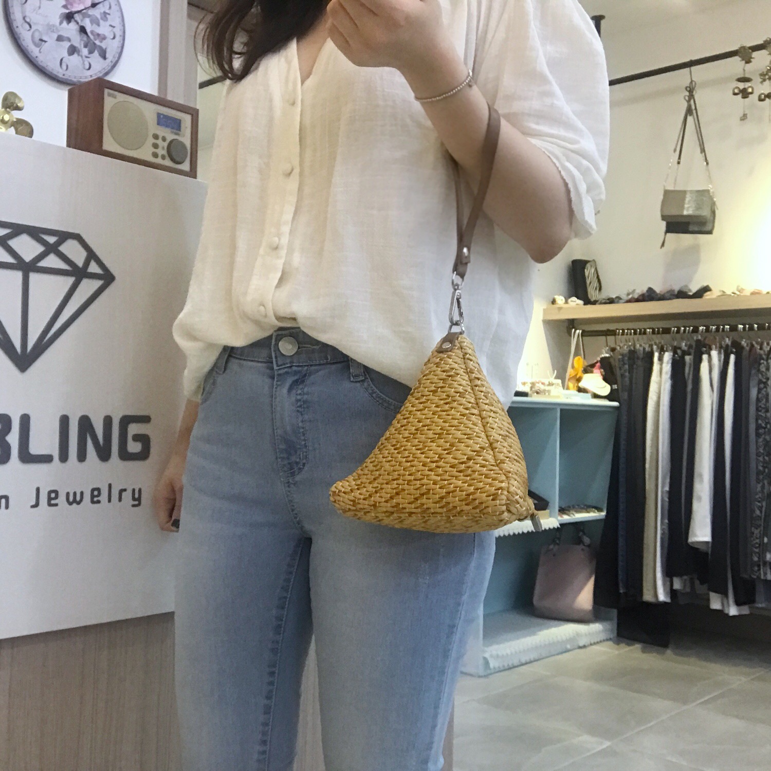 New Triangular Mini Ratan Cross Bag Utilized High 