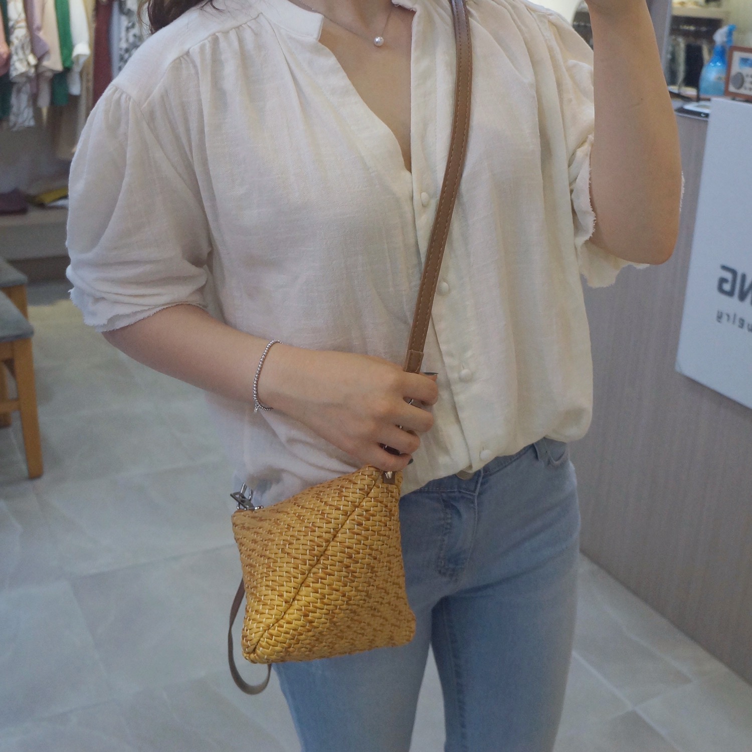 New Triangular Mini Ratan Cross Bag Utilized High 