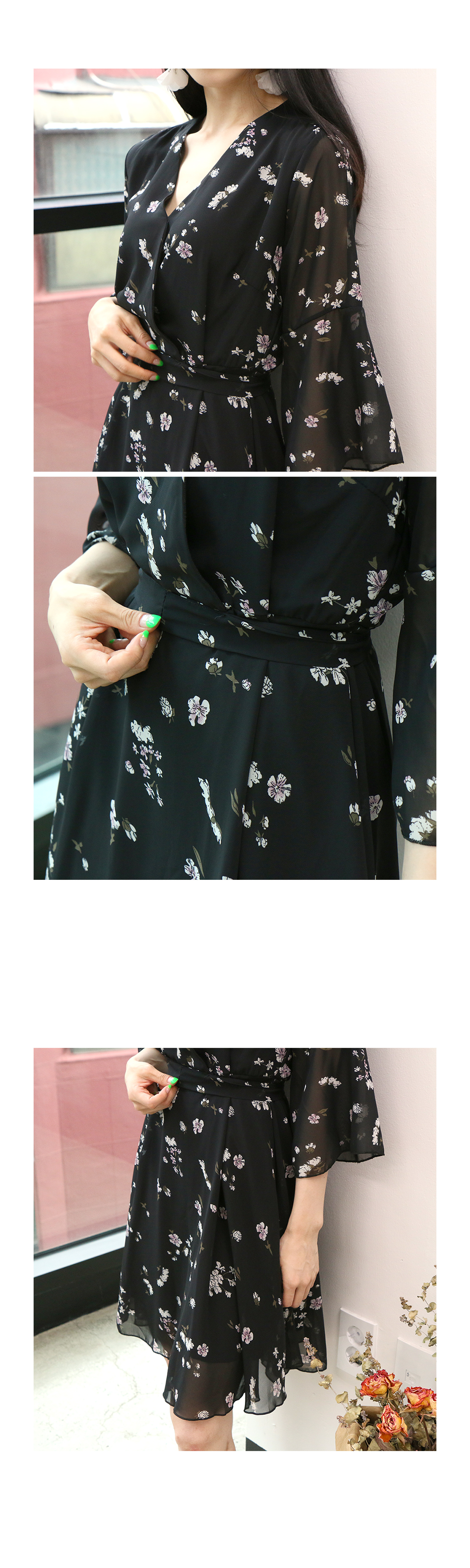 New Women Dress Plum Flower Black Wrap Dress Femin