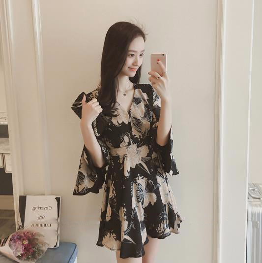 New Women Dress Lev Ethnic Flower V Neck Wrap Dres