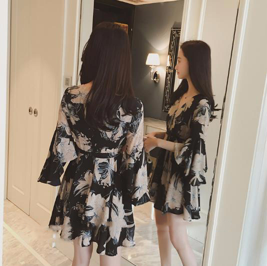 New Women Dress Lev Ethnic Flower V Neck Wrap Dres