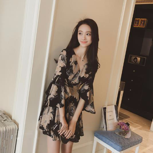 New Women Dress Lev Ethnic Flower V Neck Wrap Dres